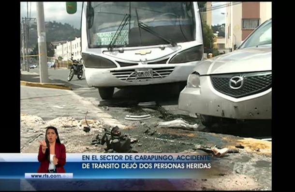 Choque entre un bus y un automóvil dejó dos personas heridas en Carapungo